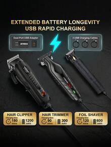HIENA Professional Barber 3-Piece Electric Hair Clipper Set: Trimmer + Carver + T-Blade Edger, Includes Cape And Comb, Home And Commercial Hair Stylist Tool Kit - View 3