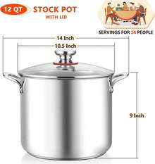 TAIMASI 12-Quart Stock Pot, 18/10 Stainless Steel Stockpot With Lid For Cooking Simmering Soup Stew, Heavy Duty Cookware Works W/Induction, Non-To-Xic & Corrosion Resistant, Dishwasher Safely Christmas Thanksgiving Home Kitchen Cooking Cookware Supplies - View 2