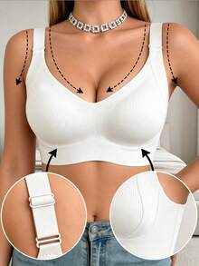 Lilivine Women's Seamless Bra - Adjustable Straps, Wire-Free Support, Suitable For Daily Wear, Ultra Soft And Breathable Fabric - White - View 6