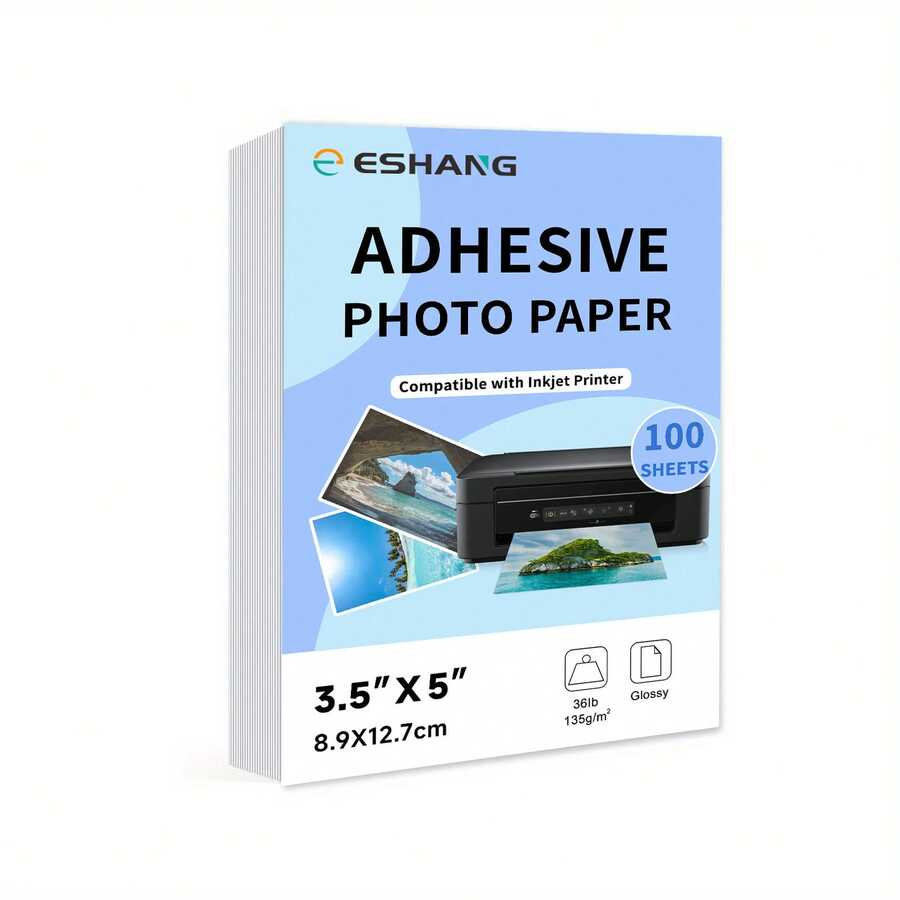 3R 100張 135GSM 可列印亮面貼紙相紙 3.5x5吋 噴墨自黏相紙標籤，適用於剪貼簿、品牌標誌、派對裝飾貼紙