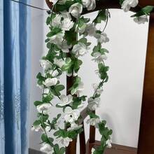 3pcs Extra Long Artificial Rose Vine - Realistic Plastic Leaves And Roses, Hanging Decor For Weddings, Anniversaries, Home Fireplace And Dining Table Centerpieces, Maintenance-Free, Holiday Tabletop Decoration - White - View 2