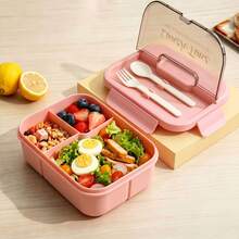 1pc Lunch Box With Utensils, Low-Calorie Meal Box, Salad Bowl, Salad Container, Bento Box, Food Divider Storage, Microwave , Dishwasher , Suitable For Outdoor, Office, School, Portable Leak-Proof Fresh-Keeping Box With Lid And Spoon, Low-Calorie Picnic Box - View 8
