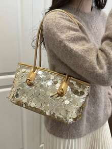 Fashionable Sequin Large Capacity Shoulder Tote Bag, Suitable For Women Shopping, Dating, Gift, Commuting And Daily Use - Gold - View 5