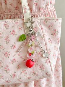 1 pieza Llavero lindo de manzana & flor estrella, dije de bolso con cuentas de hoja & corazón, accesorio estético y dulce para decoración de mochila y bolso - Multicolor - Ver 4