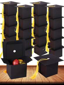 50/15pcs/1pc Graduation Cap Candy Box, Graduation Party Supplies 2025 Graduation Gift Candy Box Suitable For Graduation Party Gifts - Black Box + Yellow Rope - View 2