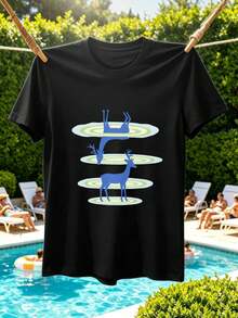 Herren-T-Shirt Mit Hirschmotiv, L?Ssig, 100 % Baumwolle, Bequeme Passform, Streetwear- Und Hip-Hop-Stil, Einzigartiger Grafikdruck, Neuheit - 黑色 - 查看 2