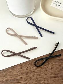 1pc Minimalist Matte Solid Color Asymmetrical Bow One-Line Spring Hair Clip, Elegant Elegant Back Of Head Half-Up Ponytail Bun Hair Accessory - Multicolor - View 1
