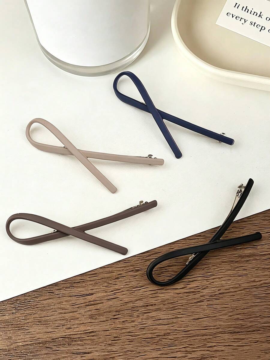 1pc Minimalist Matte Solid Color Asymmetrical Bow One-Line Spring Hair Clip, Elegant Elegant Back Of Head Half-Up Ponytail Bun Hair Accessory - Multicolor - View 1
