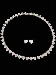 2 piezas/Set Collar de cadena con strass en forma de corazón de 10mm y un par de pendientes de corazón de circonita cúbica, collar de cadena de corazón estilo hip-hop para mujer y pendientes, collar clásico vintage punk de moda, conjunto de joyería de collar para mujer, adecuado para fiestas o uso diario, regalo del Día de San Valentín - Plateado - Ver 12