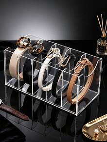 Clear Acrylic Belt Storage Box, Multi Compartment Transparent Belt Organizer, Household Divider Rack For Belt Tie Classification, Desktop Closet Mall Retail Display Holder, Practical Space-Saving Storage Solution For Men & Women Daily Belts,Room Décor,Travel Essential - Multicolor - View 8