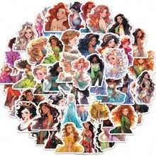 50pcs Fantasy Princess Girl Sticker Decals, Fairytale Royal Character Fashion Dress Mermaid Snow Queen Graphic Stickers For Laptop Phone Case Scrapbook Journal DIY Decor - Multicolor - View 3