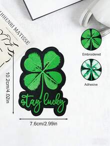 1pc "Stay Lucky" Four-Leaf Clover Embroidered Patch, Inspirational Design, Iron-On Or Sew-On Decorative Badge For Clothing, Backpacks, Jeans, Hats, DIY, Great Gift For Birthday, Graduation, Holidays - Four-leaf Clover - View 10