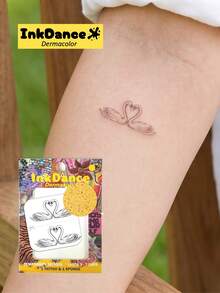 1 Set "Tiny Kissing Swans" Temporary Tattoo Stickers, Two Swans Heart Shape, Realistic Tattoo Effect, Waterproof, Body Art, Colorful, Easy To Apply And Remove, CMNF038 - Multicolor - View 1