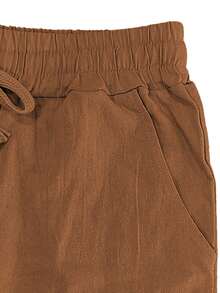 Celana Linen Ringan Warna Polos untuk Pria, Nyaman Dipakai, Cocok untuk Pantai, Liburan, dan Olahraga Kasual - Coklat - View 4