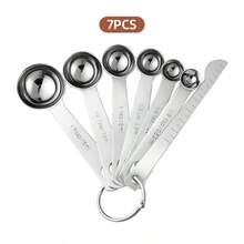 7Pcs Stainless Steel Measuring Spoons Set With Leveler, Engraved Metric & US Markings Metal Measuring Spoons For Baking Cooking And Spice Measuring - Silver - View 7