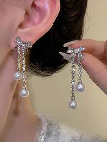 1 Pasang Anting Rumbai Pita yang Cantik dan Manis, Cocok untuk Wanita Saat Bepergian Sehari-hari - Perak - View 1