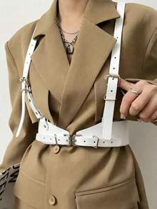 1pc Women's Renaissance Accessory Dark White Gothic Style Fashion PU Leather Harness Suitable For Halloween Party Or Daily Wear - White - View 3