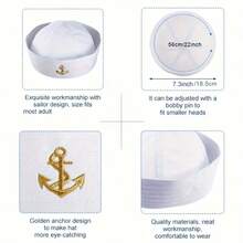 6pcs White Embroidered Sailor Hats, Suitable For Men And Women. Perfect For Theme Parties, Carnivals, Halloween, Cosplay, Costume Parties And More - 6 Embroidered Hats - View 6