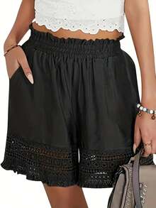 Holiday-Style Fringed Lace Shorts - Black - View 2