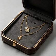1PC Gold Shell & Starfish Pendant Layered Necklace, Anti-Oxidation Color-Preserving Versatile Neck Chain, Suitable For Summer Pool Vacation, Beach Party, Commute Outfit, Light Date Look, Valentine's Day / Mother's Day / Anniversary Gift, Women's Light Luxury Style Neck Accessory - Gold - View 3
