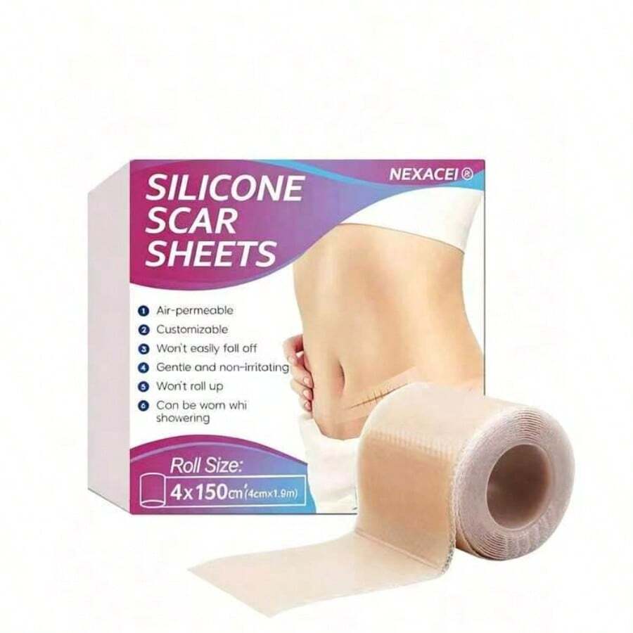 Băng dán sẹo silicone, miếng dán sẹo silicone, phù hợp cho mọi loại da, kích thước 0.39 inch x 59.06 inch, cuộn băng gel sẹo, dải silicone trị sẹo tái sử dụng, dùng chuyên nghiệp - Nhiều màu - Xem 1