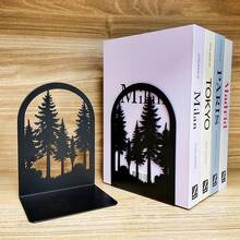Nordic Forest Silhouette Iron Book Stand | Black Thick Metal Desktop Book Storage Stand | Arched Anti Slip Bookshelf Organizer | Suitable For Students/Office/Study/Library | Minimally Modern Decorative Bookrest. - B357 - View 7