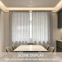 1pc Bohemian Pastoral Style Solid Color Sheer Curtain Rod Pocket, Window Decoration, Suitable For Living Room, Bedroom, Dining Room, Kitchen, Top Rod Pocket Curtain, All Seasons - Light Grey - View 4