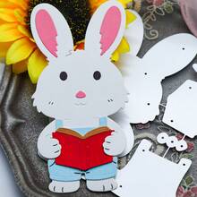 Cartoon Bunny Metal Cutting Dies, Cute Rabbit With Book Die Cuts For Birthday Cards | Teacher's Day Cards | Graduation Season Cards | Scrapbooking - A - View 2