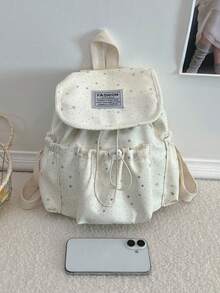 1 pieza Mochila con solapa y cordón con patrón de estrellas, mochila de gran capacidad para uso diario, mochila ligera para el campus, accesorio de moda, adecuada para niñas/adolescentes/estudiantes, aplicable para la escuela, el trabajo, el uso diario y los viajes - Multicolor - Ver 4