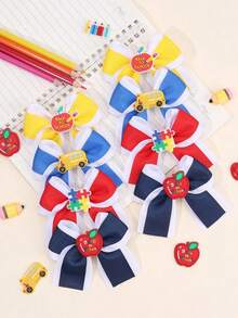 2/8 piezas de pinzas para el cabello de niña para la vuelta a la escuela, de varios colores, con lazo de cinta de unicolor, lindo pasador de lápiz, barrettes para el primer día de escuela, accesorio para el cabello como regalo para estudiantes - Multicolor - Ver 3