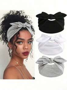 3/1pc Women's Bow Rabbit Ear Headband, Lightweight Spring/Summer Headband, Sports/Bohemian Style Extra Wide, Cute Rabbit Ear Knotted Headband, Mother's Day/Easter Rabbit Ear Hair Accessory, Elastic Bow Hair Accessory/Solid Elastic Bow Headband Suitable For Women, Suitable For Fitness/Yoga/Sports/Outdoor Activities - Multicolor - View 15
