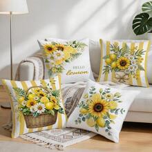 4pcs Watercolor Lemon Pattern Single-Sided Printed Pillow Covers/Cushion Covers, Multi-Scene Atmosphere Decor Pillow Covers Suitable For Living Room Sofa Bedroom, Without Pillow Insert, 40x40cm/45x45cm/50x50cm - Multicolor - View 9