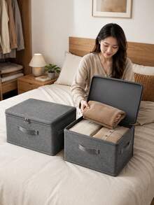 Extra-Large Stackable Fabric Storage Box With Lid, Versatile Space-Saving Organizer For Closets, Bedrooms, Kitchens, Durable Storage Bin Ideal For Books, Clothing, Bedding, Toys, Linens And Household - Multicolor - View 3