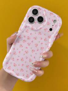 Funda de teléfono con textura suave de TPU, patrón floral creativo, volantes ondulados de dopamina color crema, compatible con Galaxy S21 S22 S23 S24 S25 S26/Honor/ y talla grande modelos - Blanco - Ver 3