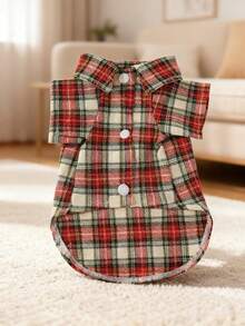 1pc Pet Dog Fashion Minimalist Fresh Style Shirt/Design-Driven Dual-Color Plaid Contrast Line Decor Short Sleeve Shirt/Breathable & Fitted Top/Teddy Corgi Bichon Schnauzer Small Dog Clothing - Multicolor - View 7