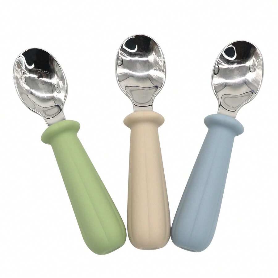 Children's 316 Stainless Steel Spoon, Baby Self-Feeding Learning Spoon Tableware, Silicone Handle Easy To Grip And Easy To Clean - Multicolor - View 1