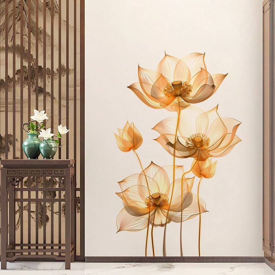 1件裝奢華透明金蓮花牆貼，自黏式裝飾貼紙，適用於客廳、玄關、臥室牆面 - 多色 - 查看 1
