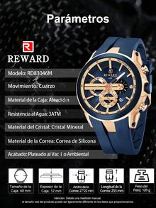 REWARD Men's Quartz Watch, Business Fashion Style, Calendar Display, Luminous Hands, Multi-Function, High-Quality Men's Gift, Classic Design, Silicone Strap - Navy Blue - View 8