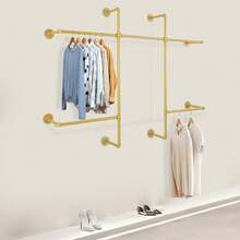 WANLECY Gold Industrial Pipe Wall Mounted Clothing Rack With 5 Hanging Rods, Heavy Duty Garment Organizer Storage System For Bedroom Walk-In Closet Boutique Retail Display - View 7