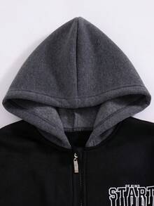 Tween Boys' Casual Sports College Style Vintage Hooded Jacket, Autumn/Winter - Black - View 4