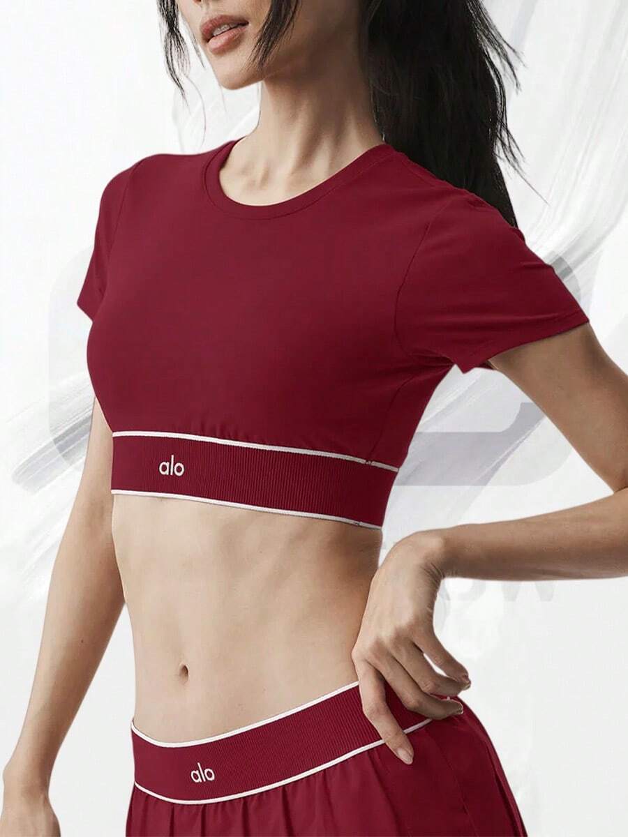 ALO Softsculpt Amp It Up Short Sleeve Bra - Summer Romance Red - View 1