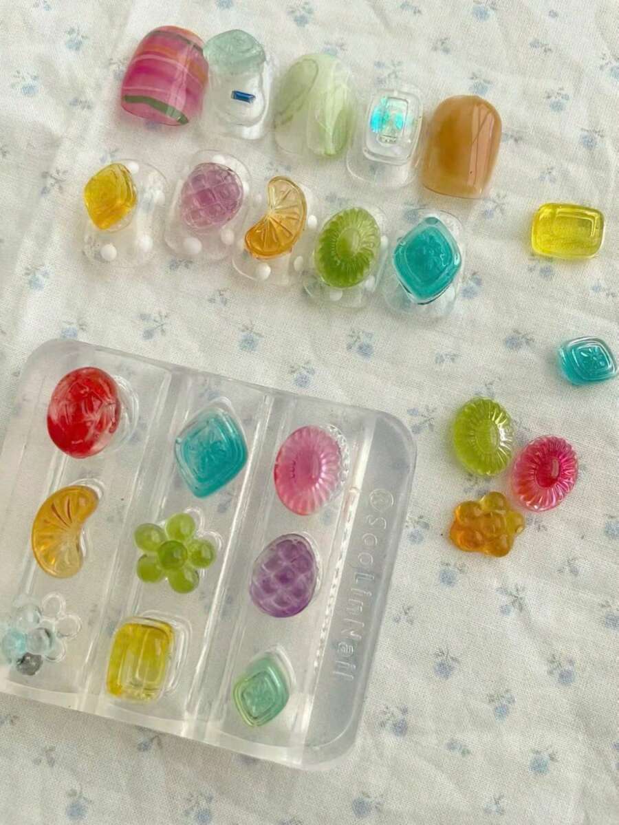 1pc Cute Hard Candy Juice Gummy Bear Candy Banana Grape Fruit Ice Cream 3D Nail Art Decoration Silicone Mold - Clear - View 1
