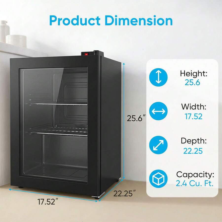 2.4 Cu. Ft Upright Freezer, Freestanding Mini Freezer With 7-Level Adjustable Thermostat, Glass Door Display Freezer With Removable Shelves, Low Noise, For Dorm, Apartment, Office, Kitchen - US B Type Plug(110-127V) - View 1