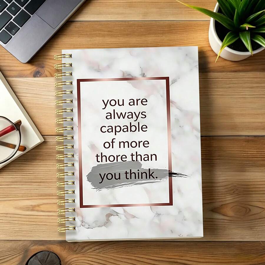 1本 A5 大理石紋勵志金句螺旋筆記本「You Are Always Capable Of More Than You Think」勵志日記本,玫瑰金邊框,正向肯定日記,適合女性與學生,學校用品 - 大理石風格 - 查看 1