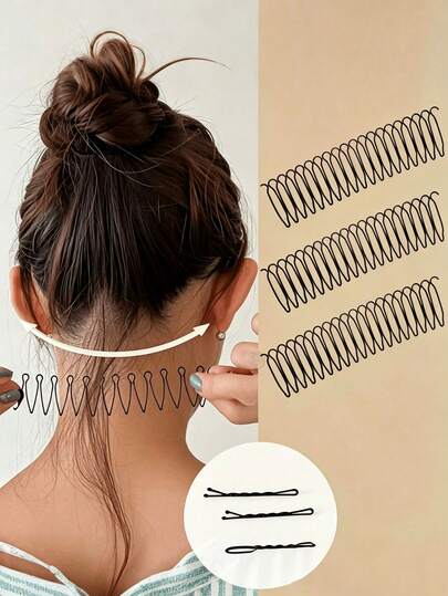 1 Set Wavy Bangs Hair Clip, Elegant Hollow Oval Alloy Hair Styling Tool, Can Tidy Loose Hair, Solid Color Style, Suitable For People Aged 14 And Above. The Set Includes Hair Comb, Tail Comb, Edge Comb, Detangling Comb, Ball Comb, Mini Hair Comb And Other Multiple Combs, Paired With Hair Band, Belongs To Home Beauty Hair Accessories; Exquisite Hollow Oval Alloy Hair Styling Tool, Suitable For Neat Hairstyles