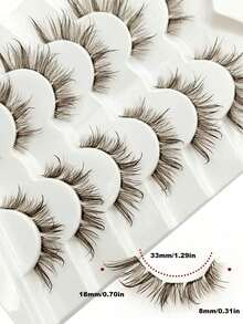 6 Pairs Glossy Brown False Eyelashes, Transparent Band, Fluffy Reusable, Extendable, Suitable For Dramatic Voluminous Lightweight Makeup, Makeup Tool - View 3