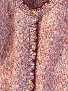 Pink And Red Contrast Trim Knit Cardigan - Autumn/Winter Style, With Gold Buttons And Functional Pockets, Christmas Party - Pink - View 4