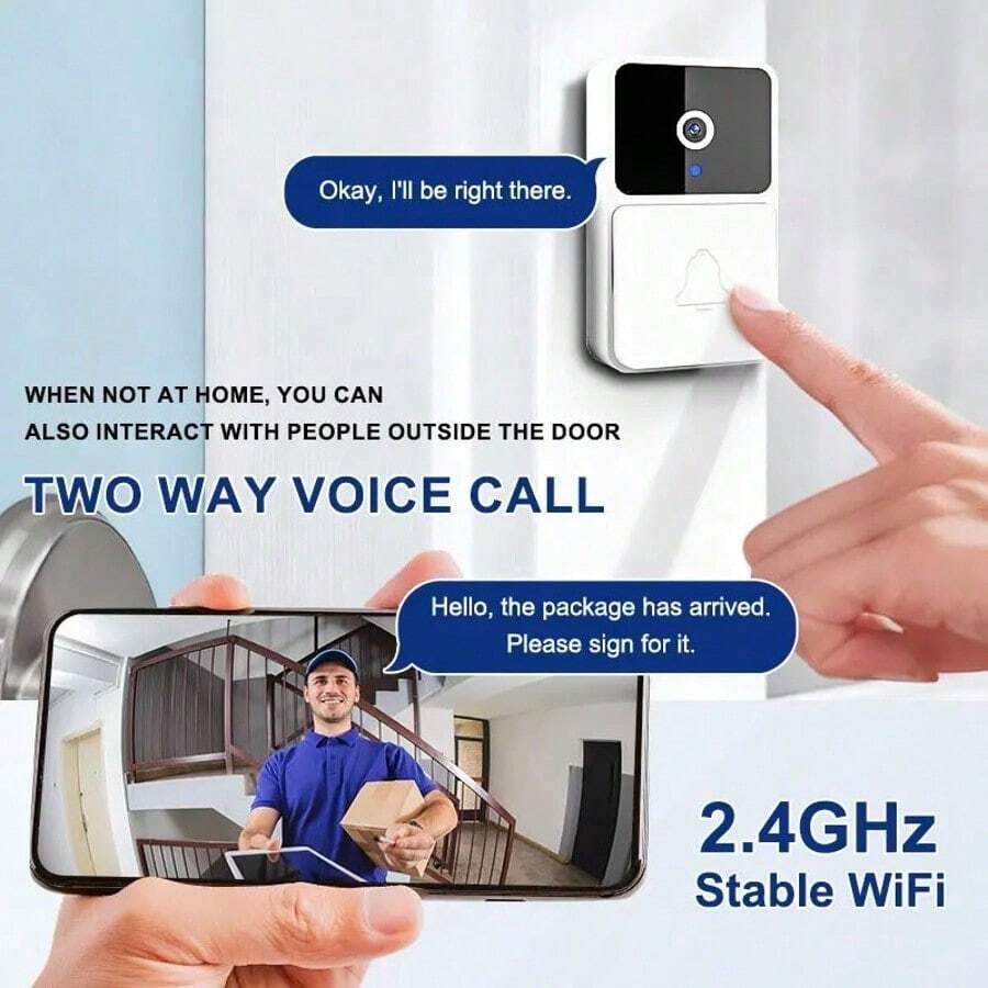 Wireless WiFi Outdoor Security Video Doorbell, Two-Way Talk Audio, Infrared Night Vision, Real-Time Remote Monitoring, Built-In 400mAh Rechargeable Battery, Long Battery Life, Home Surveillance Doorbell