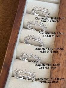 Juego de 5 anillos abiertos de cobre con hojas de circonita cúbica dulce, adecuado para vacaciones y bodas de mujeres (caja de regalo no incluida) - Plateado - Ver 4