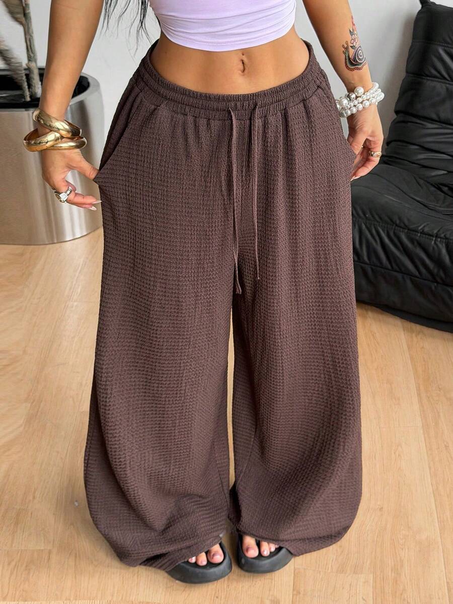 Pantalones blancos de algodón 100% lavados, con dobladillo curvo, para mujer, estilo básico minimalista, para ir a conciertos campestres de verano, salir, playa y vacaciones bohemias - Marrón Mocha - Ver 1